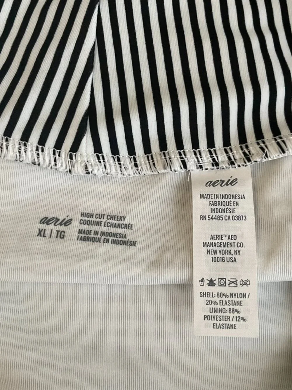Aerie Women XL Black White Stripe High Cut Cheeky Bikini Bottoms Swim Summer